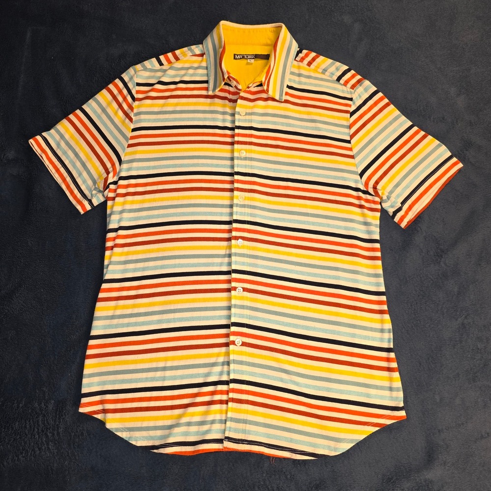 Mr Turk Mens Large Short Sleeve Striped Button Down Shirt 2104103TJ2 Multi Color